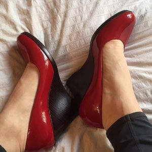 Cole Haan red patent wedge